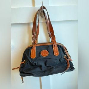 Dooney & Bourke Large Navy Blue Nylon and Leather Satchel Bag Purse